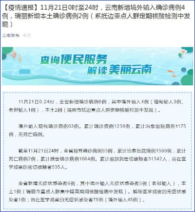 31省区市新增本土确诊2例在云南.云南新增确诊病例地区