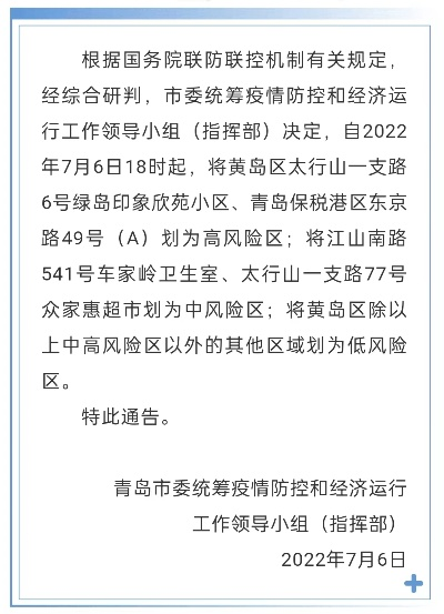 青岛一地调整为中风险地区︰(青岛 中风)