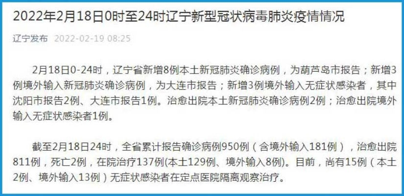 辽宁新增8例本土确诊病例︰(辽宁新增8例本土确诊病例详情)