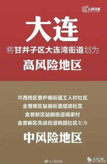 大连四地升级中风险地区︰(大连一地调整为中风险)